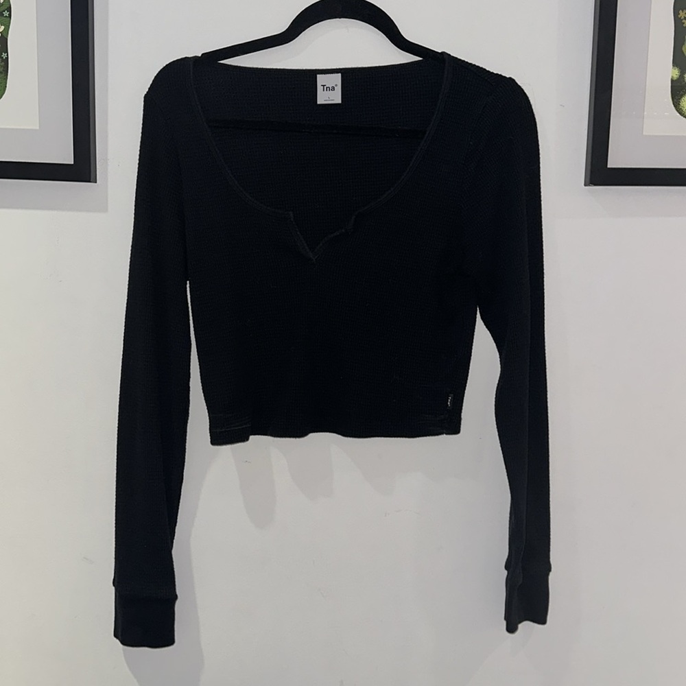 Tna cotton cropped waffle long-sleeved tee
